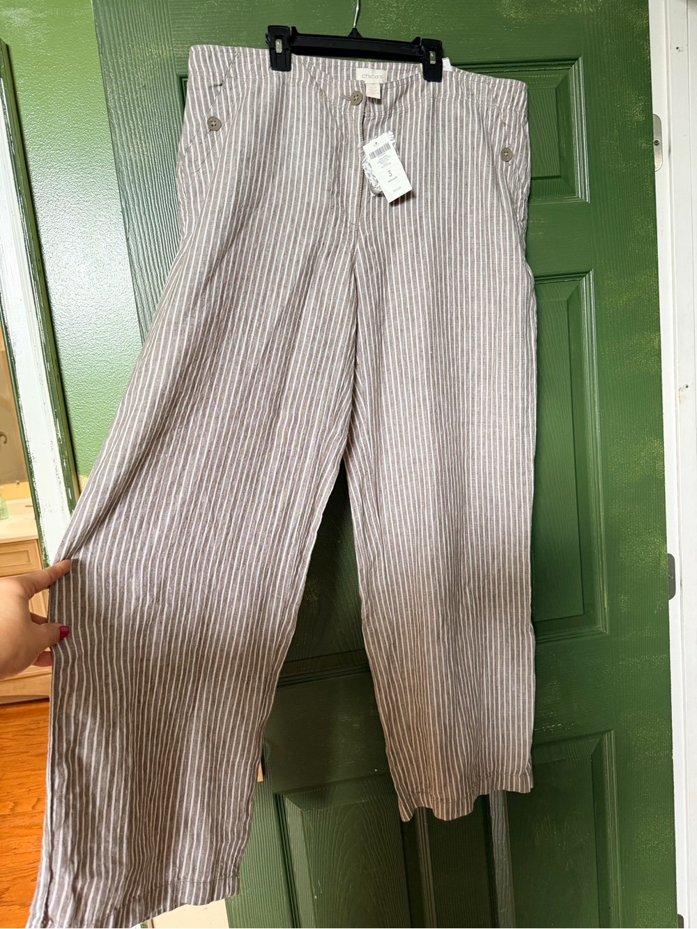 New Chico’s size 3 Lightweight Striped Wide-Leg Linen Pants Trousers - Picture 1 of 8